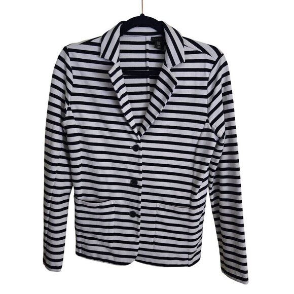 Tahari Navy White Striped Nautical Unstructured Blazer Size M - Picture 2 of 7